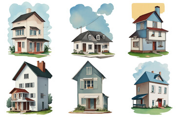 Set of watercolor illustrations of  isolated on white background