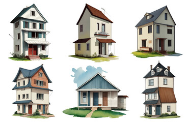 Set of watercolor illustrations of  isolated on white background