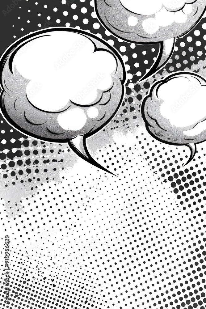 Poster group of cartoon-style speech bubbles on a halftone background, ideal for illustrations and graphic 