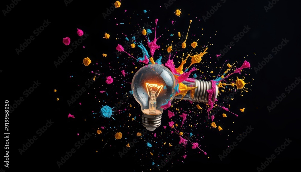 Aufkleber light bulb exploding with color.