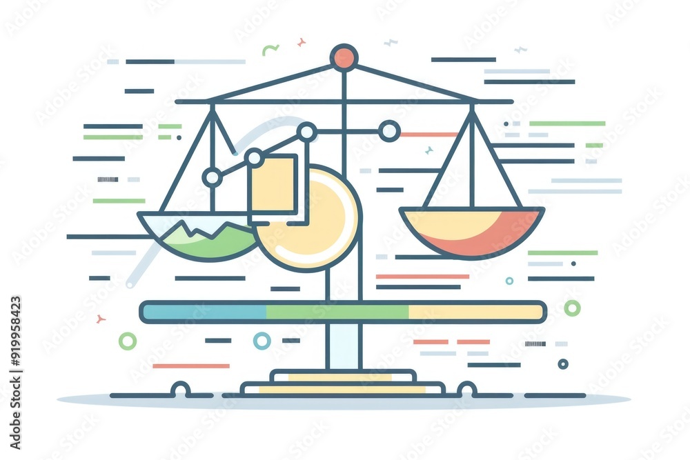 Poster Graphical representation of financial data with a pie chart and a scale