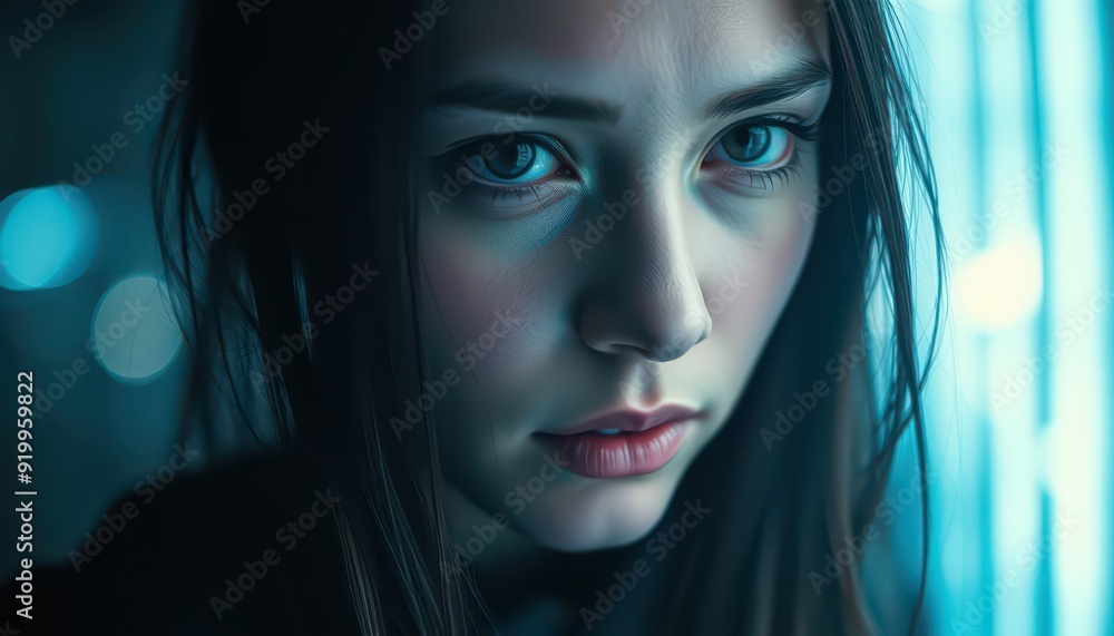 Canvas Prints close-up portrait of young woman with blue eyes.