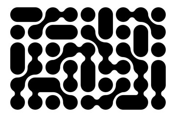 Metaballs pattern. Connected points, liquid dots or morph shapes background. Organic blobs or molecular elements isolated on white background. Modern abstract wallpaper. Vector graphic illustration.