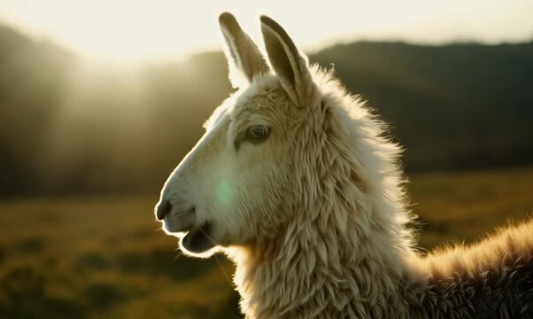 Extreme Close-up of a Cuddle Crias with Its Mother in a Pasture