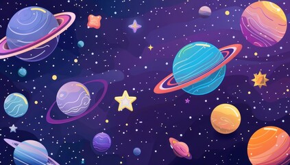 Colorful Planets and Stars in Space