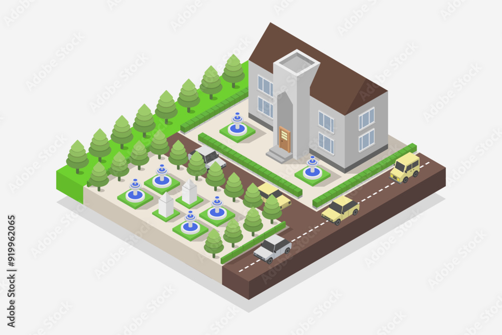 Wall mural University building isometric