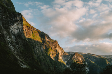 Golden hour mountainside in Norway