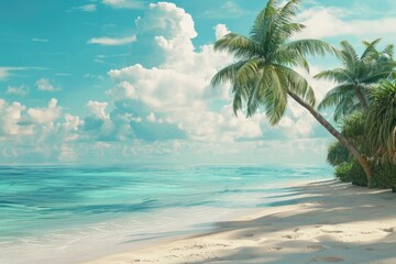 Fototapeta premium A serene coastal scene with palm trees swaying in the breeze, perfect for travel or outdoor use