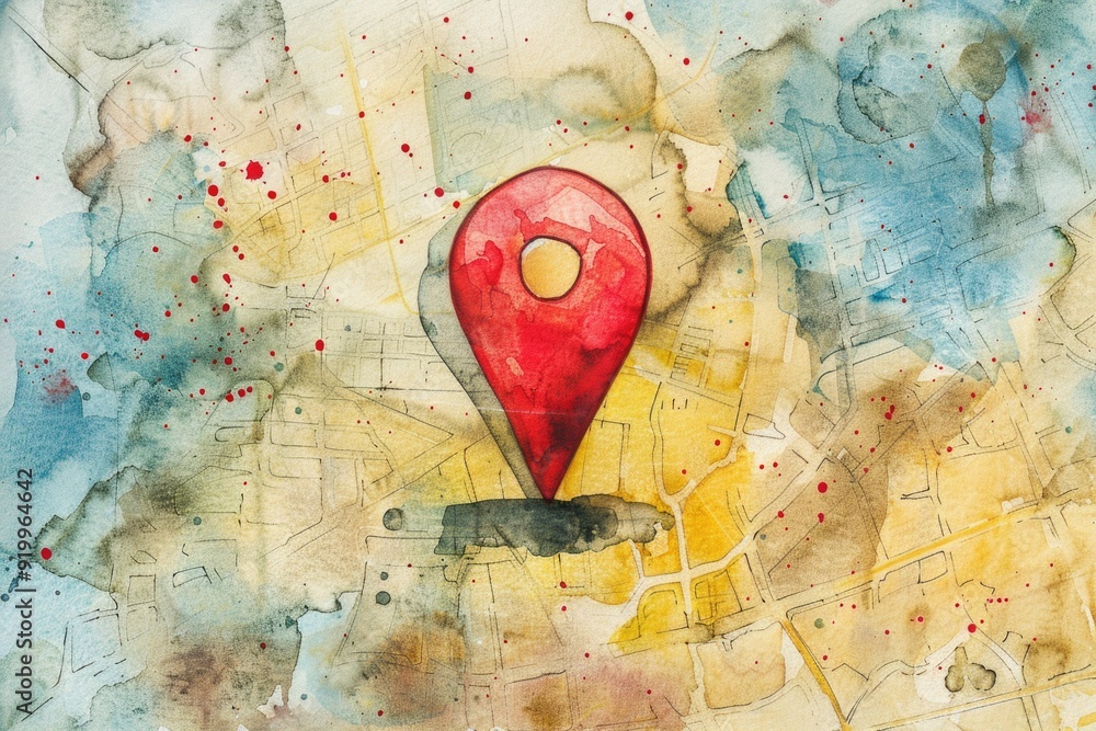 Fototapete A single red pin marks a location on a blank map, ideal for use in presentations or as a graphic element