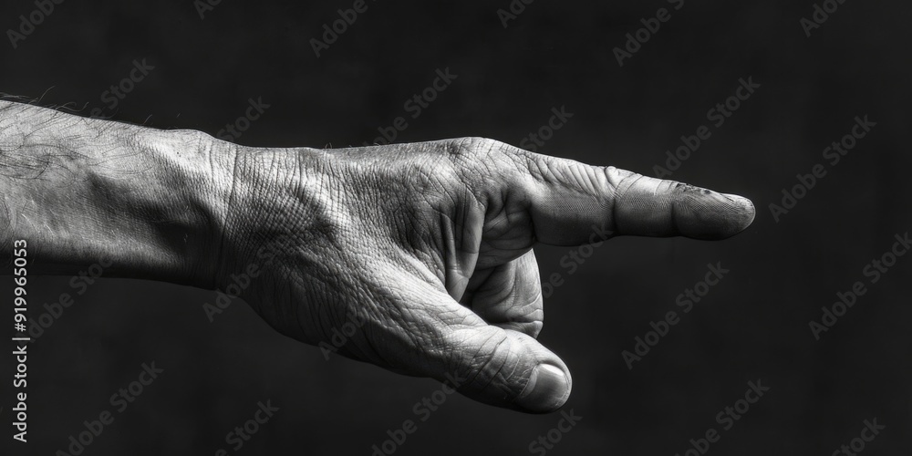 Poster A person's hand is pointing towards an unknown object or direction