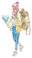 Naklejka premium PNG Traveler exploring with map illustration