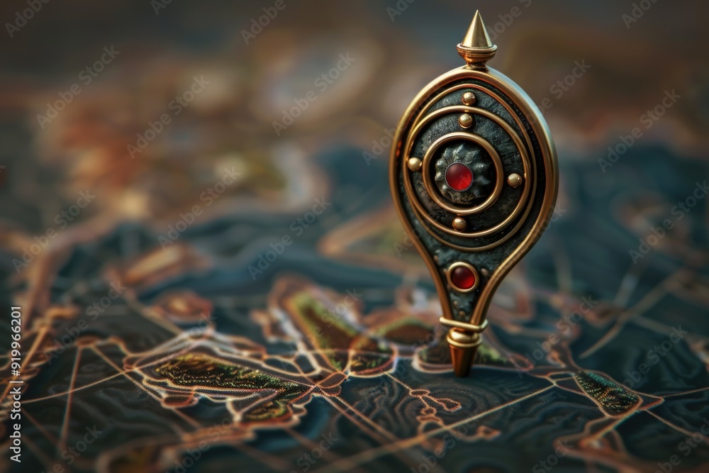 Poster A close-up view of a clock on a map