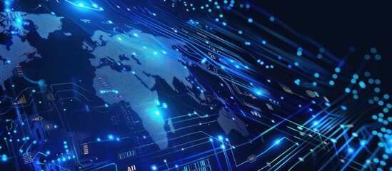 Global Network Connection: Digital Map on a Circuit Board