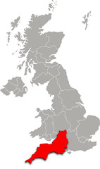 south west map ADMINISTRATIVE DIVISIONS of UNITED KINGDOM 3d isometric map
