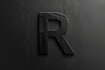 A close-up shot of the uppercase letter R in black and white