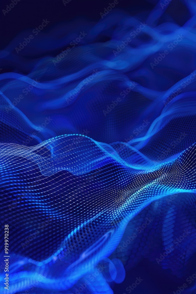 Poster a close-up shot of a wave of blue light, suitable for use in science and technology illustrations