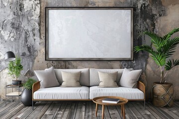 A comfortable living room with a couch and a table