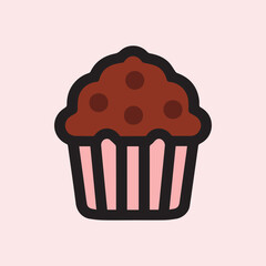 Muffin food color icon cake. Cook cream black cup design.