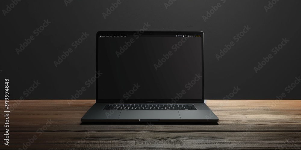 Aufkleber A laptop computer placed on a wooden table with a simple and minimalist design