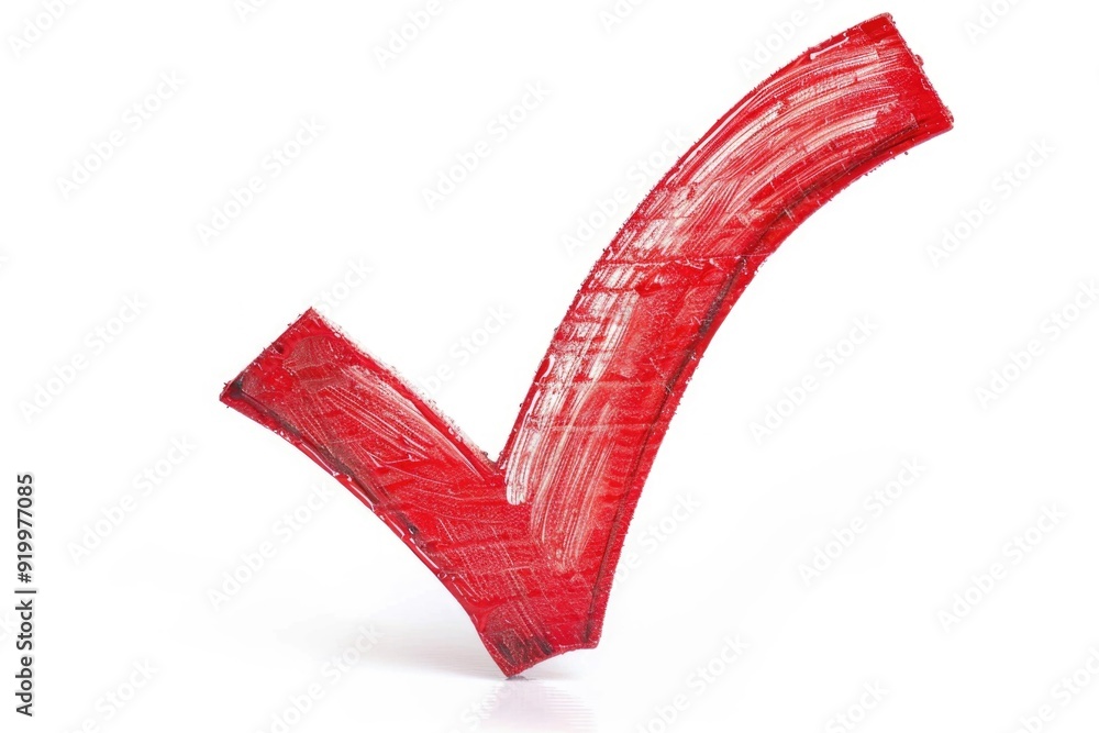 Aufkleber simple design of a red check mark made of plastic on a white background