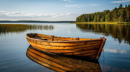 Obraz premium Old Rowboat on Calm Lake