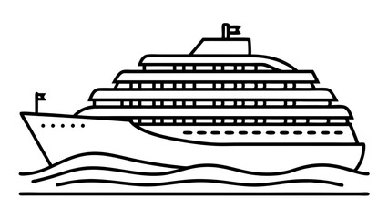 Elegant Line Art of a Large Cruise Ship on the Ocean – Vector Illustration