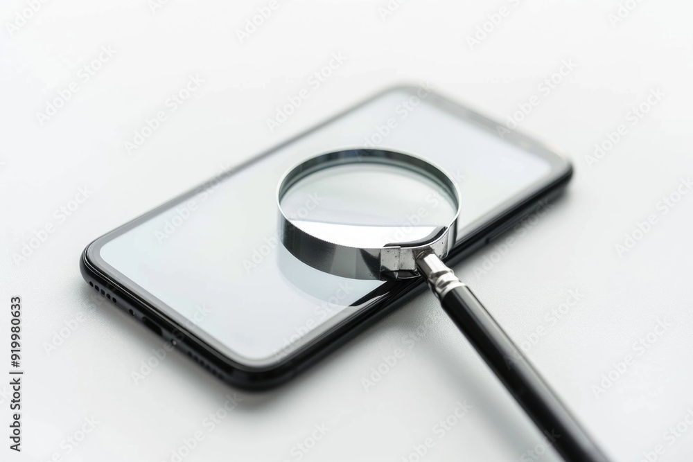Poster A close-up shot of a cell phone with a built-in magnifying glass, perfect for inspecting small details or reading tiny text