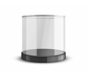  Empty glass cylinder capsule, transparent round showcase. Safety container, product presentation podium.