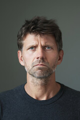 Fototapeta premium studio portrait of a man in his 40s, front mugshot, looking at the camera, facing the camera straight ahead, random face, random clothes