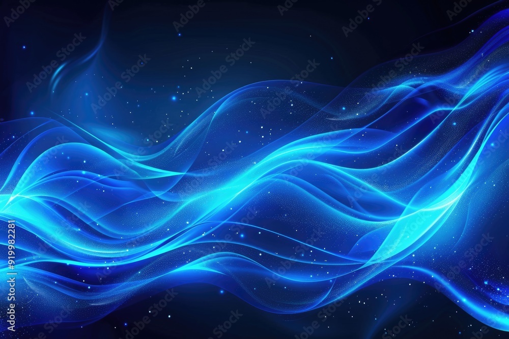 Poster a blue abstract background featuring wavy patterns and starry night sky
