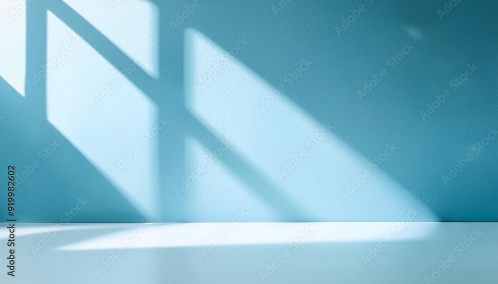Poster minimalistic simple abstract light blue background for product presentation. shadow and light from w