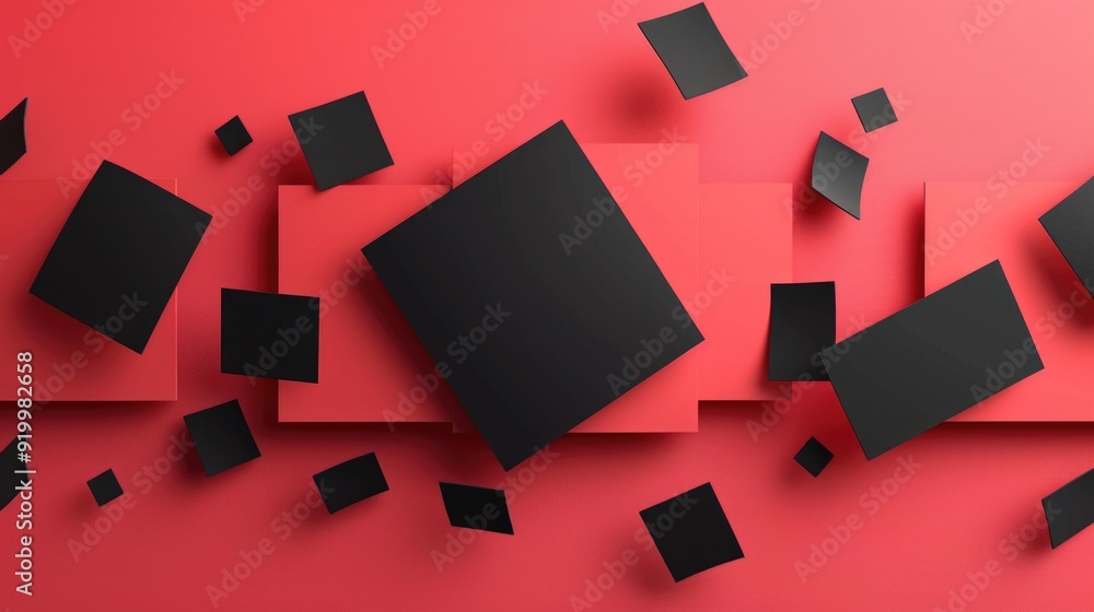 Poster A close-up of a red background with black squares, great for design or background use