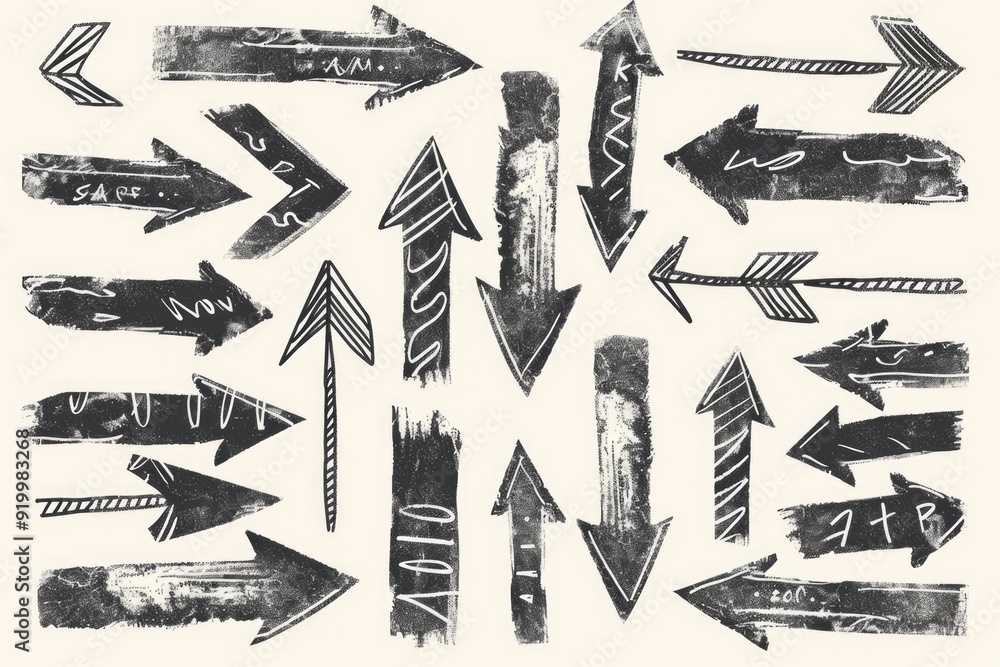 Poster A collection of arrows pointing in various directions, great for illustrating multiple choices or options