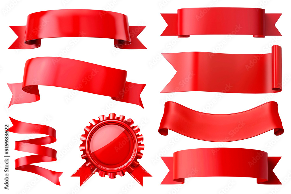 Wall mural PNG red ribbon banner element set, transparent background