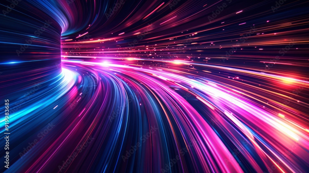 Poster vibrant light trails swirl in a dynamic abstract display