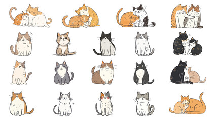 Fototapeta premium PNG adorable cat illustration element set, transparent background