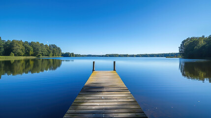 Naklejka premium Wooden Dock on Calm Lake