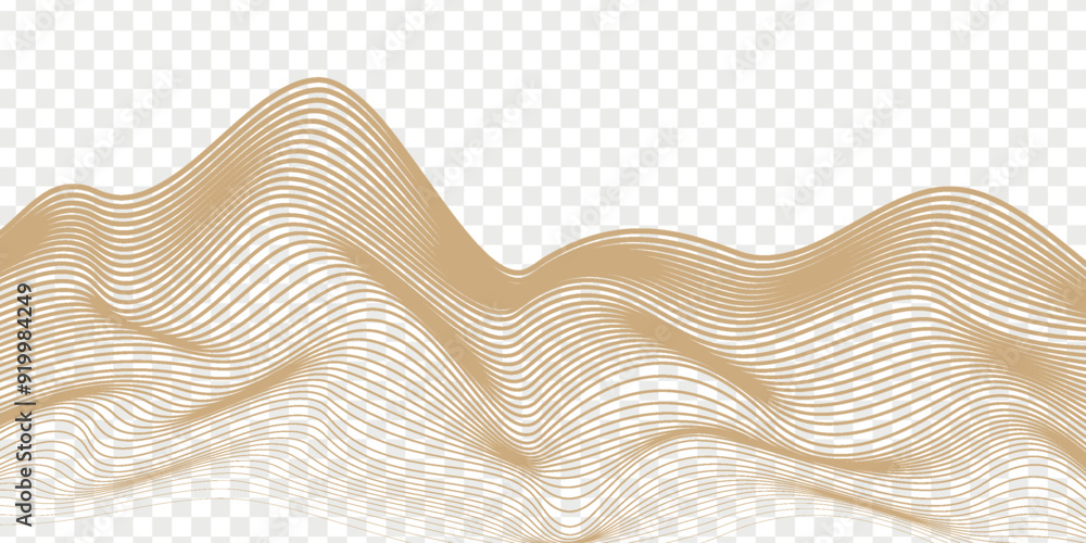 Poster vector abstract line art wavy flowing dynamic gold isolated on transparent background in concept lux