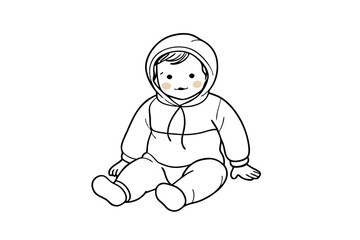 Charming Line Drawing of Toddler Sitting on Floor- Minimalist Vector Art Illustration