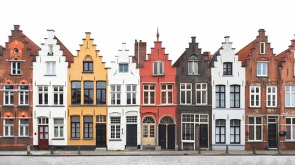 Fototapeta premium Colorful historic houses lining a street in Bruges, Belgium during bright daylight