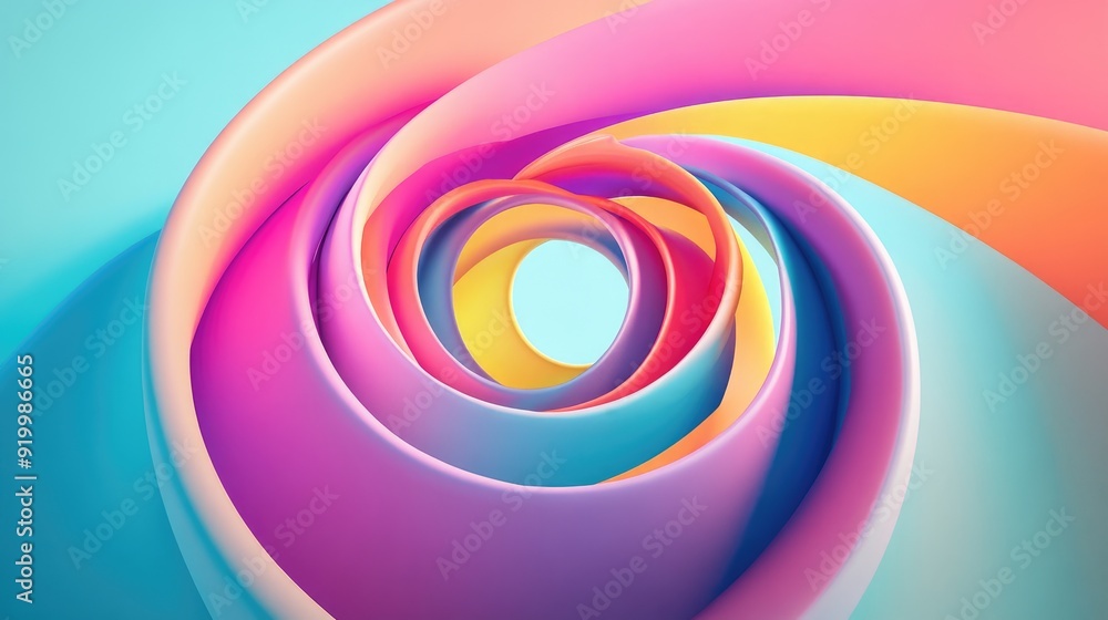 Poster stunning 3d abstract spiral with vivid colors, creating a vibrant pattern on a soft light blue backd