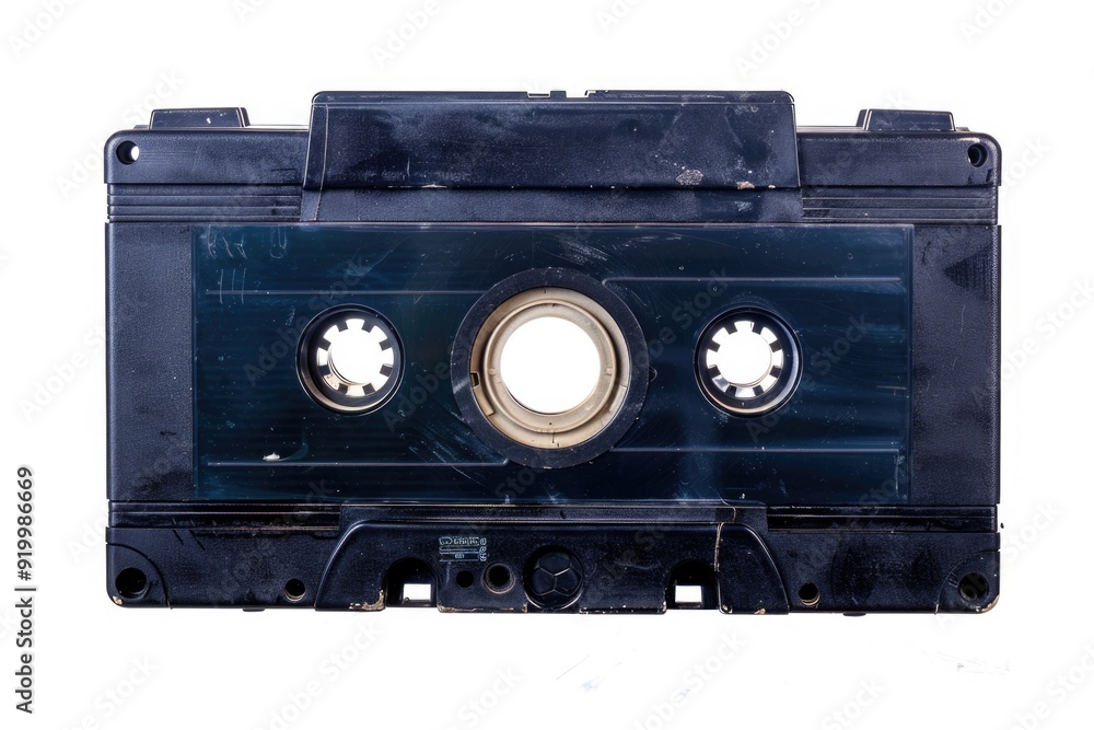 Aufkleber a close-up view of a cassette tape on a white background, ideal for use in music-related designs or 
