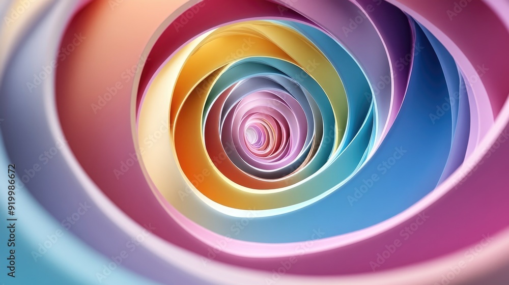 Poster stunning 3d abstract spiral with vivid colors, creating a vibrant pattern on a soft light blue backd