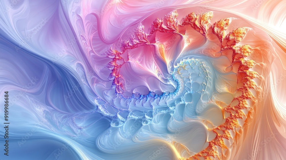 Poster stunning 3d abstract spiral with vivid colors, creating a vibrant pattern on a soft light blue backd
