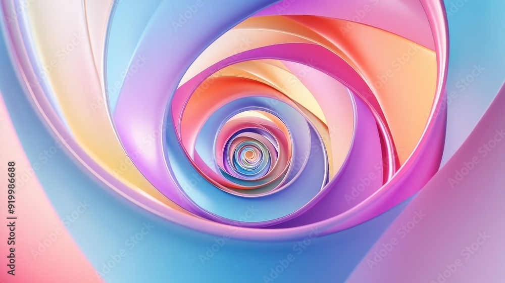 Poster stunning 3d abstract spiral with vivid colors, creating a vibrant pattern on a soft light blue backd