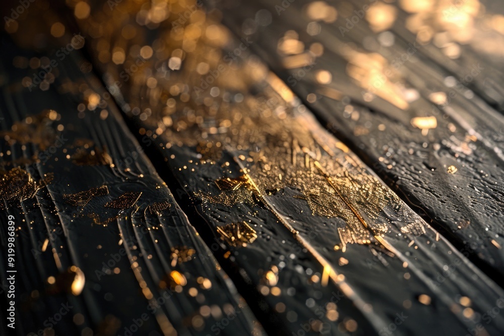 Poster a close-up shot of a wooden surface with water droplets, suitable for use in designs related to natu