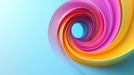 Vivid 3D abstract spiral with colorful gradients, creating a captivating design on a light blue background