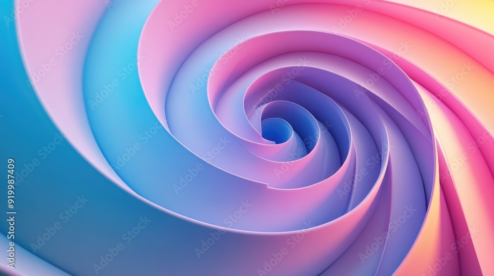 Poster vivid 3d spiral pattern with colorful gradients, creating a dynamic abstract design on a serene ligh