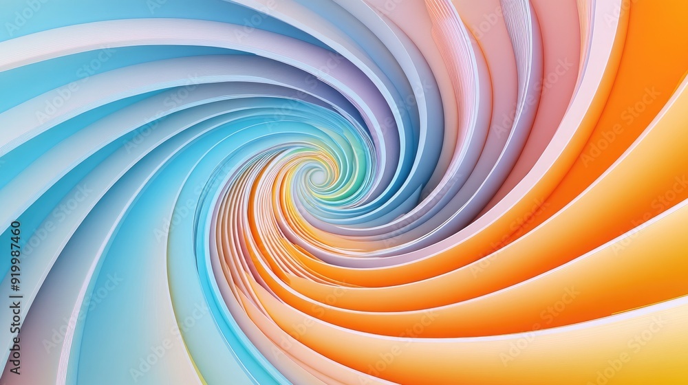 Poster vivid 3d spiral pattern with colorful gradients, creating a dynamic abstract design on a serene ligh