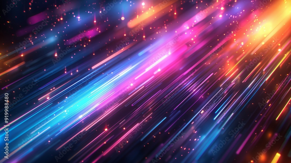 Poster vibrant light trails in a dynamic abstract background with colorful glowing effects